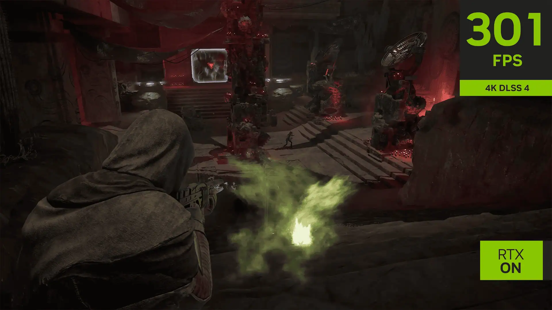 In-game footage from Dune: Awakening with NVIDIA DLSS 4 turned on at 4K resolution.